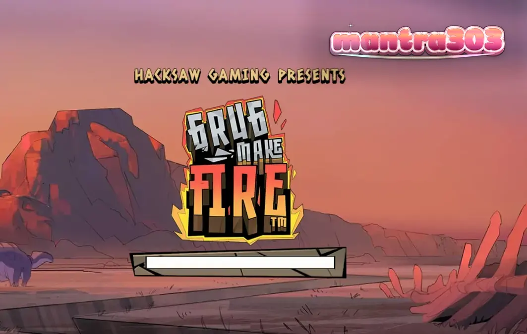 Tampilan visual slot Grug Make Fire dengan tema prasejarah yang intens